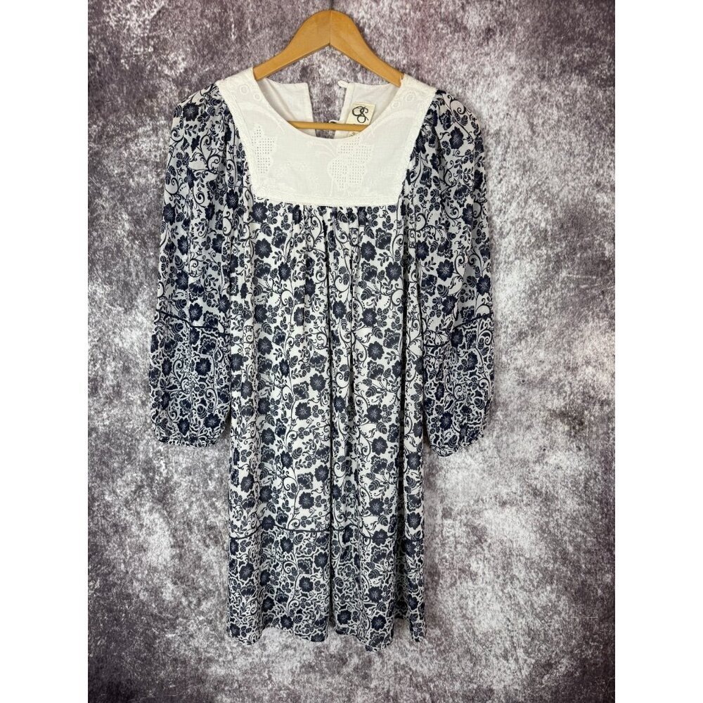 One September Anthropologie Dress womens XS Blue Coquille‎ Floral Cottage Shift - Picture 9 of 9